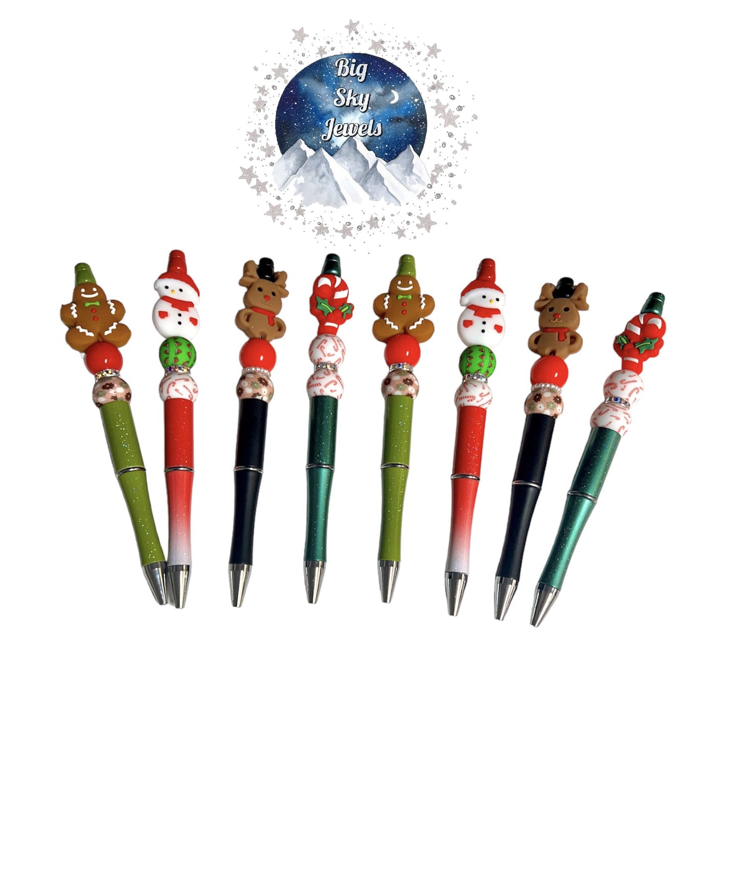 Christmas Pen, Gingerbread Man, Snowman, Reindeer, Candy Cane, Green, Brown, Red, Black and White ETC Ages 5+ Kids or Ladies Moms Men Holiday, Gingerbread, Multiple Variation Listing