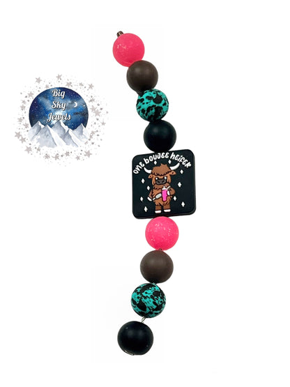 One Boujee Heifer Silicone Cup Charm, Black, Turquoise & Black Cow Print, Pink Glitter, & Brown Ages 8+ Kids or Ladies Summer Fall Western West Montana Tumbler Cup Accessory