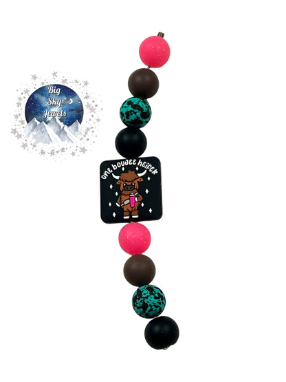 One Boujee Heifer Silicone Cup Charm, Black, Turquoise & Black Cow Print, Pink Glitter, & Brown Ages 8+ Kids or Ladies Summer Fall Western West Montana Tumbler Cup Accessory