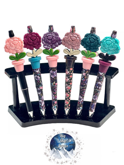 Peony Flower Silicone Pen, Opal Pink, Burgundy, Opal Purple, Opal Ash Rose, Dark Teal, Opal Turquoise & Black Ages 5+ Kids or Ladies Moms Men Flowers Spring, Mother's Day, Gift Multiple Variation Listing