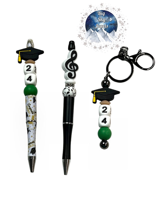 Custom order for Rita: 1 Graduation Silicone Keychain Bar, 1 Treble Clef Pen, 1 Graduation Pen New