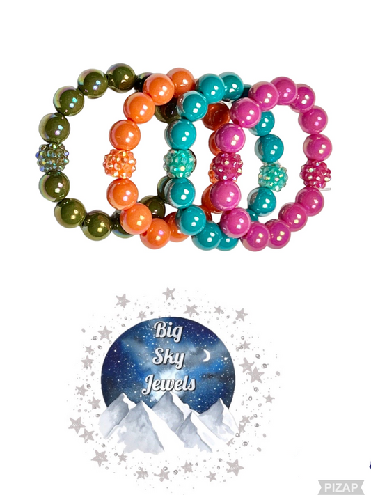Shimmer MINI BEAD Bubblegum Bracelets (Set of 4) Ages 3+ Spring Summer Fall Solid Colors. Size 5 1/4” Approximately