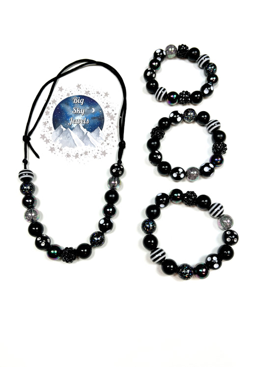 Night Black & White MINI BEAD Bubblegum Necklace OR Bracelet Ages 3+ Halloween Solid Colors Multiple Variation Listing