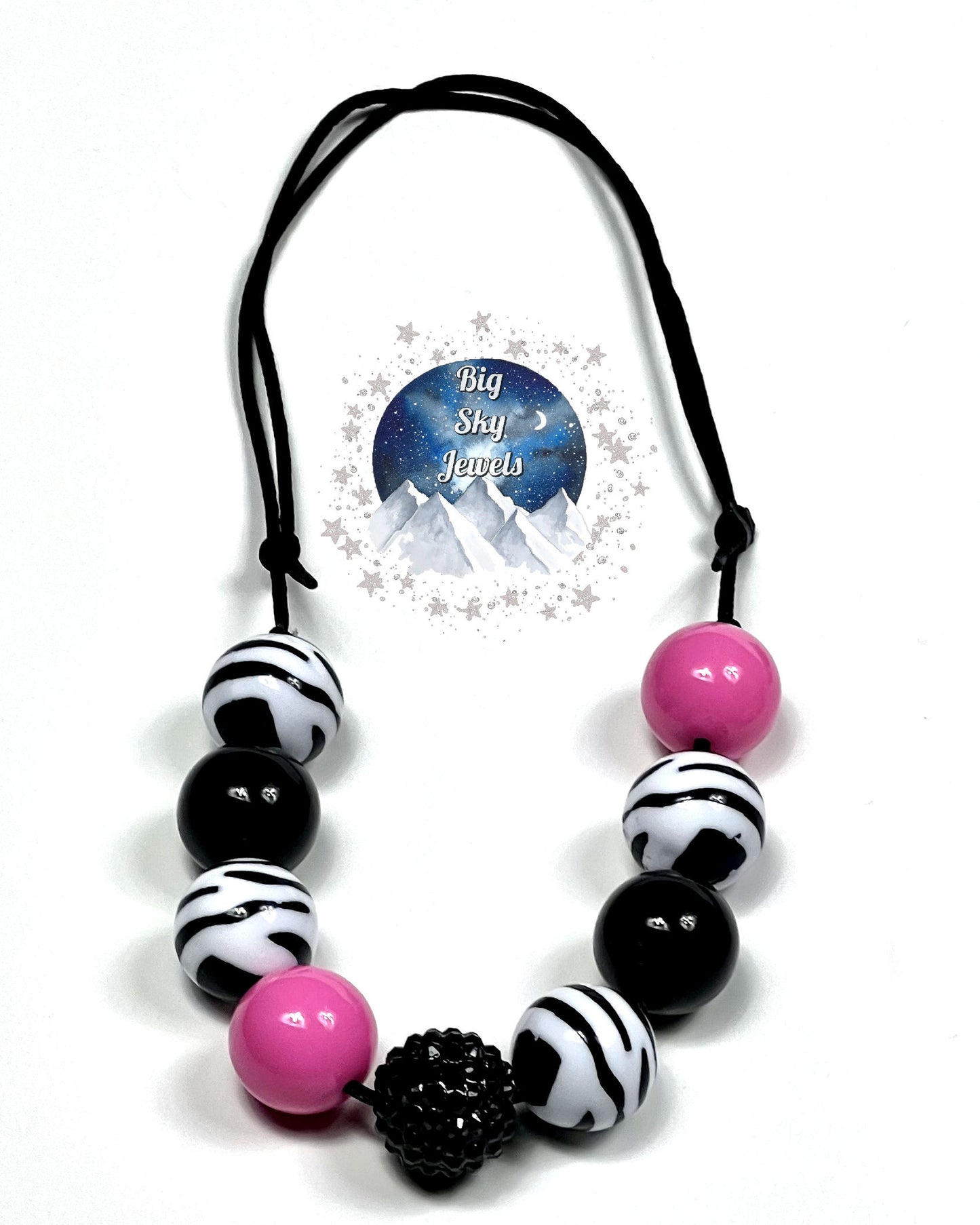 Pink Zebra Chunky Bubblegum Necklace OR Bracelet Pink, Black & White Zebra Stripes Ages 3+ Girls or Boys Jewelry Summer Spring Multiple Variation Listing