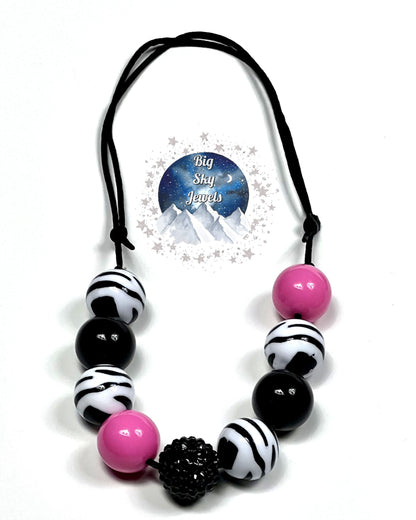 Pink Zebra Chunky Bubblegum Necklace OR Bracelet Pink, Black & White Zebra Stripes Ages 3+ Girls or Boys Jewelry Summer Spring Multiple Variation Listing