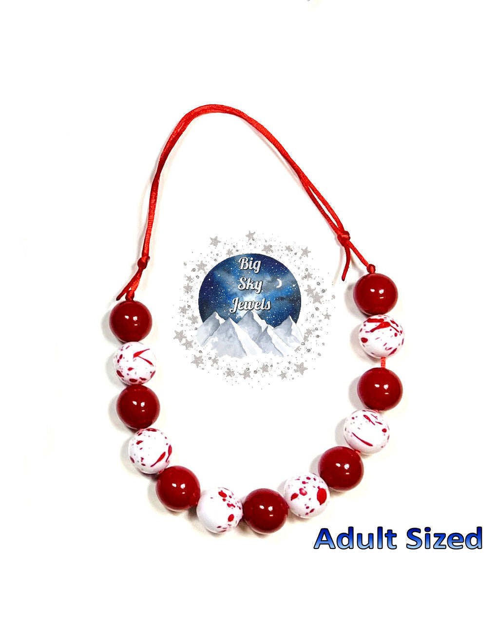 Red Blood Splatter Chunky Bubblegum Necklace Adult Size Red White Halloween Paint Splatter Ages 3+