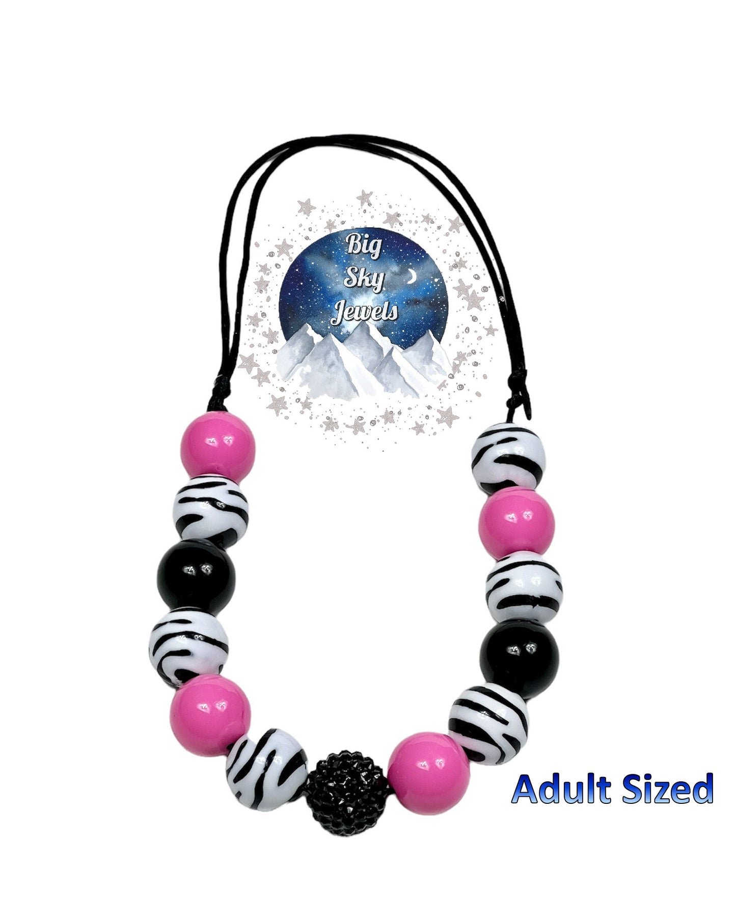 Pink Zebra Chunky Bubblegum Necklace OR Bracelet Pink, Black & White Zebra Stripes Ages 3+ Girls or Boys Jewelry Summer Spring Multiple Variation Listing