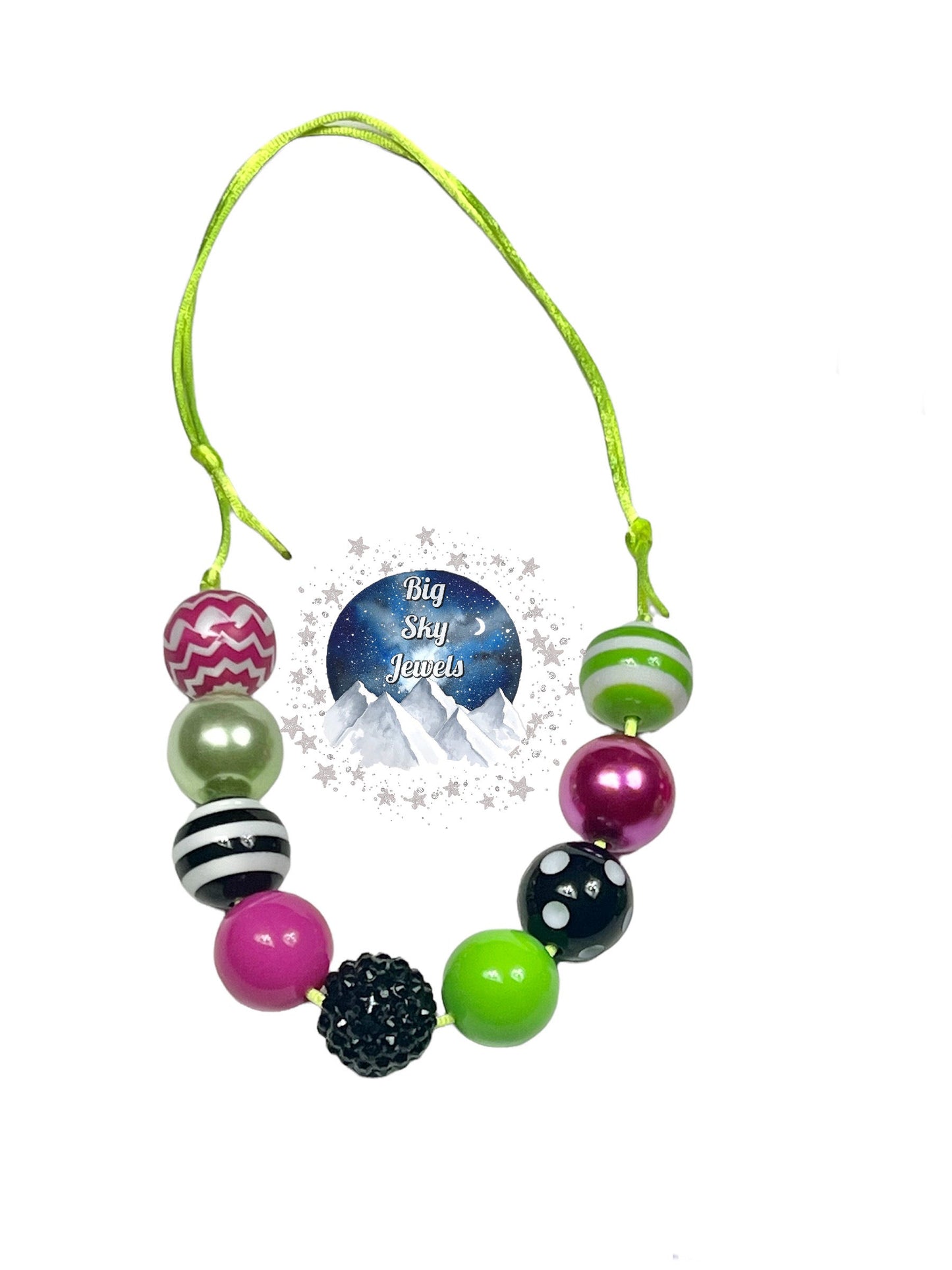 Lime, Black, & Medium Pink Chunky Bubblegum Necklace OR Bracelet Ages 3+ Halloween Multiple Variation Listing