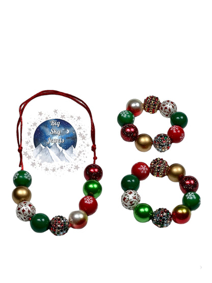 Deck the Halls Chunky Bubblegum Necklace OR Bracelet Green, Red & Gold Ages 3+ Christmas Multiple Variation Listing