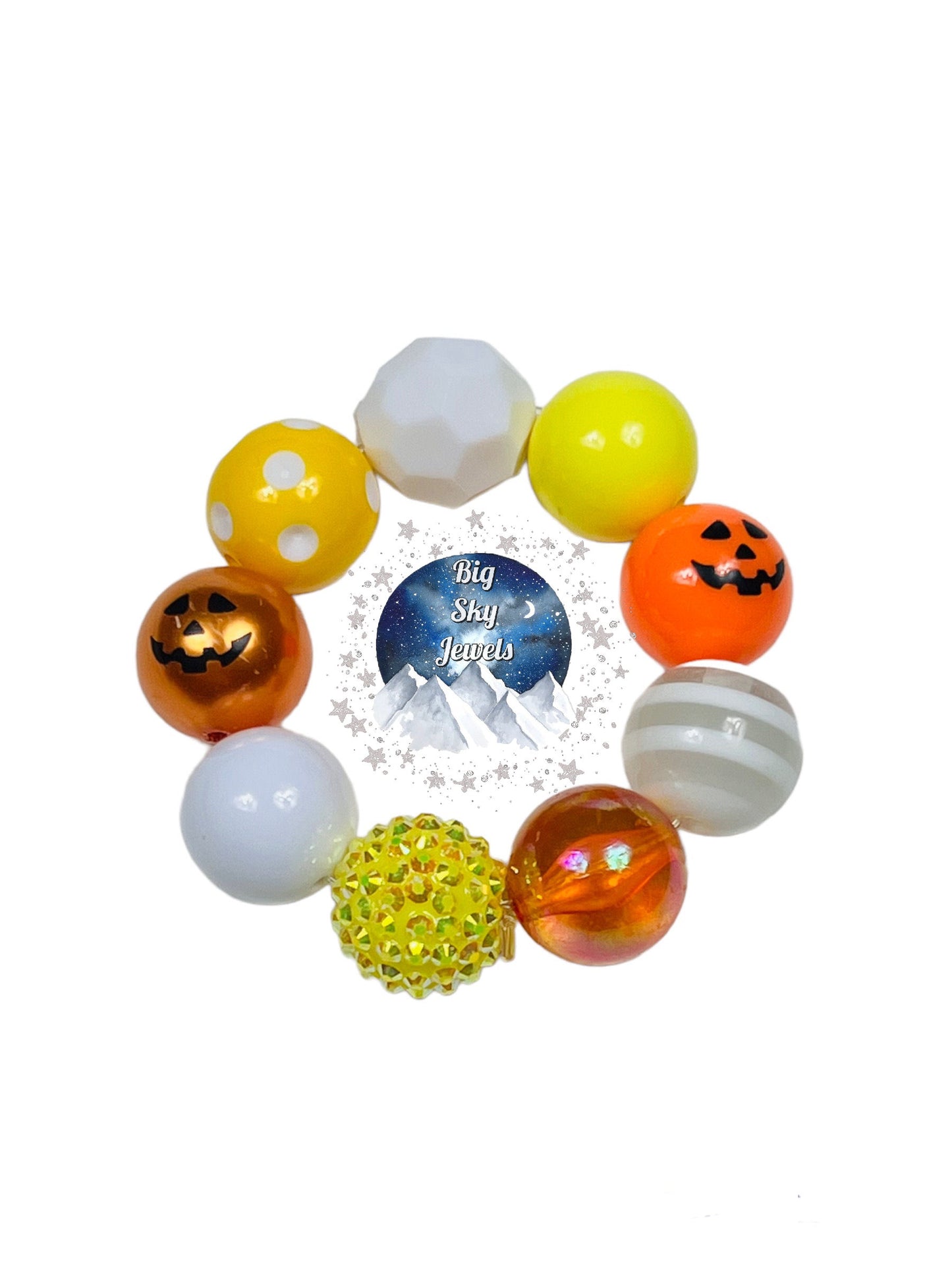 Candy Corn Jackolantern Chunky Bubblegum Necklace OR Bracelet Orange, Yellow, & White Ages 3+ Halloween Multiple Variation Listing