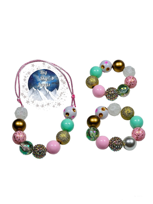 White, Mint, Light Pink, Gold Chunky Bubblegum Necklace OR Bracelet Ages 3+ Spring Summer Multiple Variation Listing