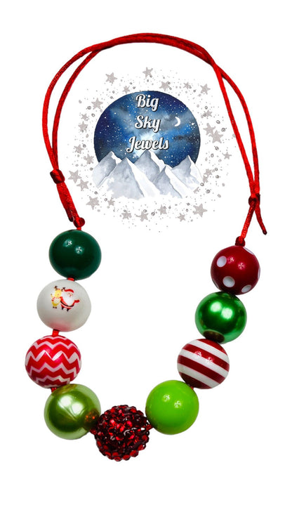 Santa & Reindeer w/Red Rhinestone Chunky Bubblegum Necklace OR Bracelet Red Green Ages 3+ Multiple Variation Listing