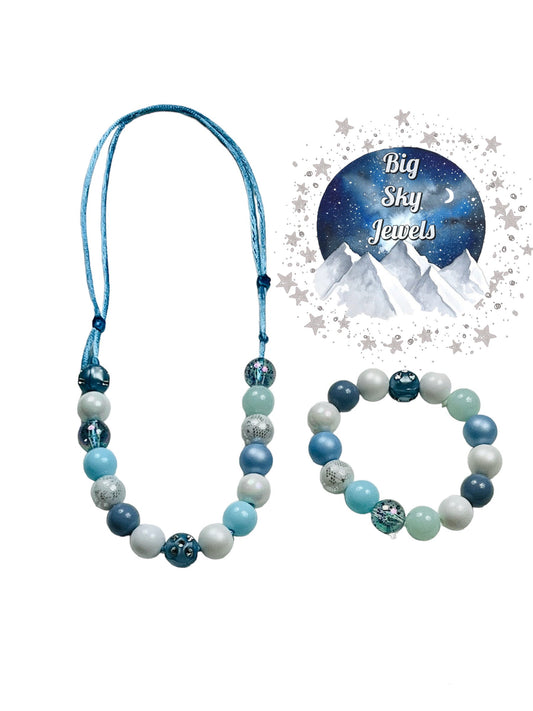 Light Blue & White MINI BEAD Bubblegum Necklace OR Bracelet Princess Jewelry Ages 3+ Summer