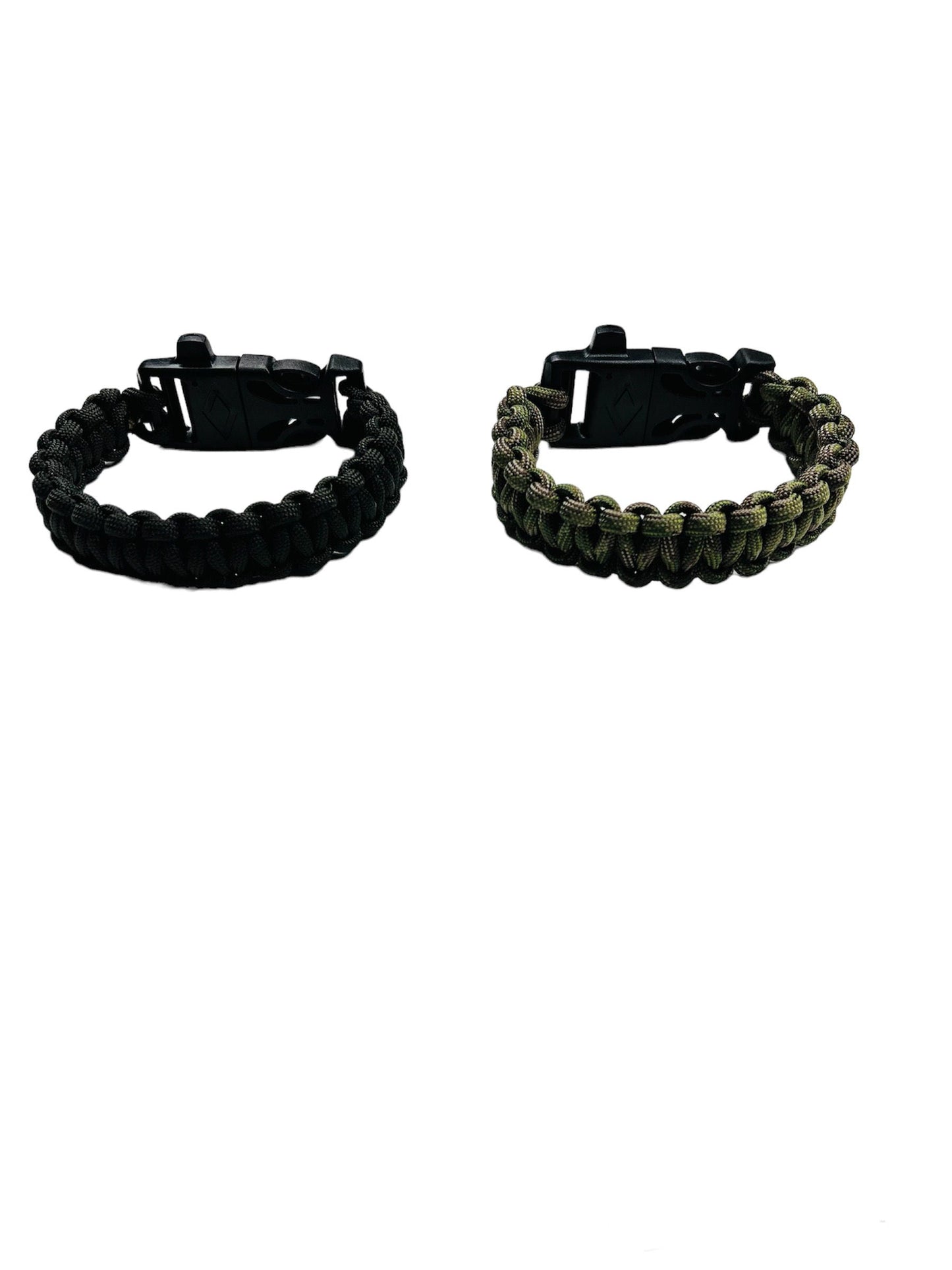 ONE Fire Starter Survival Bracelet: Ferro Rod Buckle w/Whistle. Fish ~ fire line Paracord Ages 18+. Adults only. Digital Camo, Orange, OR Drab Green. Multiple Variation Listing.