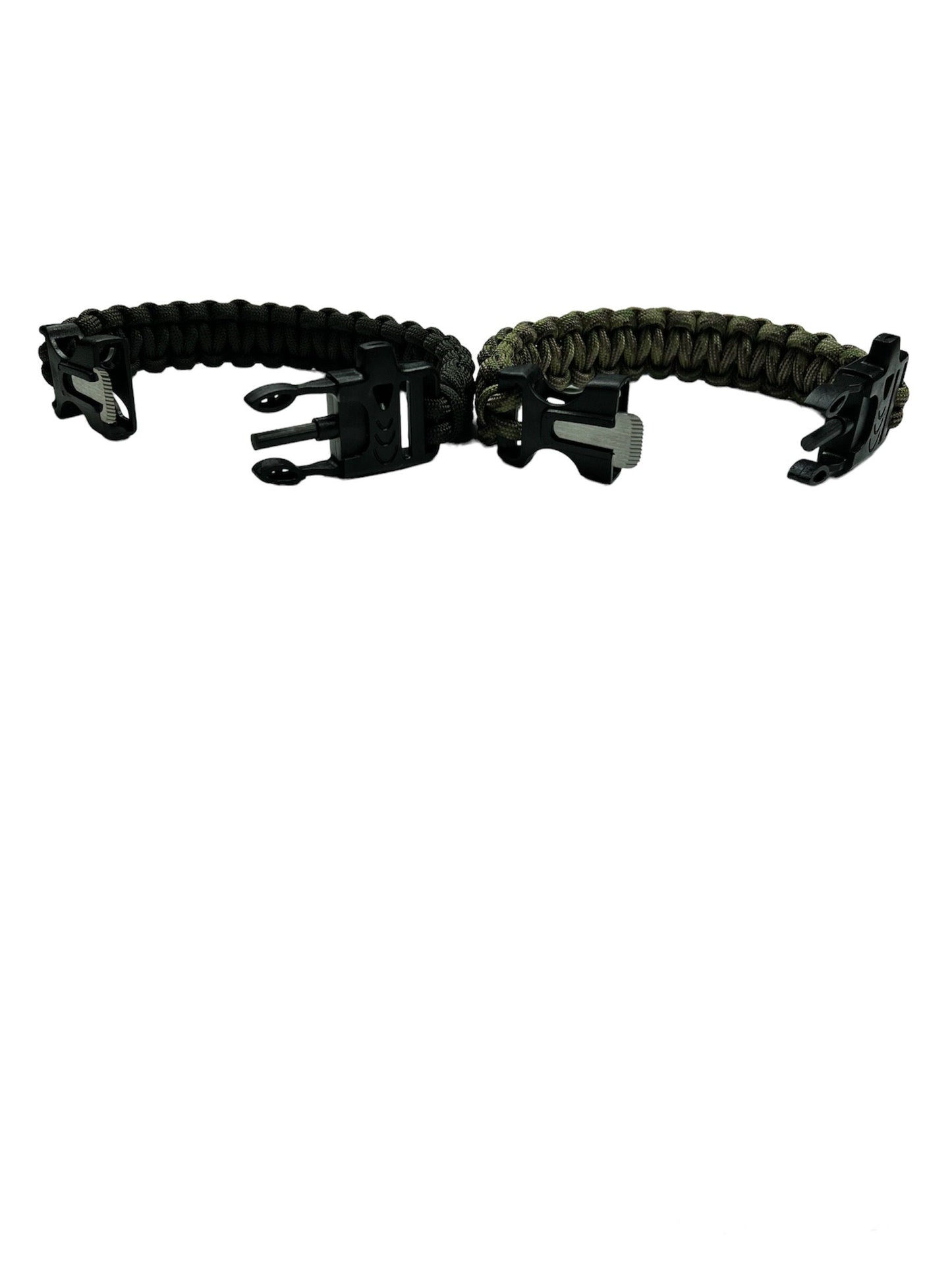 ONE Fire Starter Survival Bracelet: Ferro Rod Buckle w/Whistle. Fish ~ fire line Paracord Ages 18+. Adults only. Digital Camo, Orange, OR Drab Green. Multiple Variation Listing.