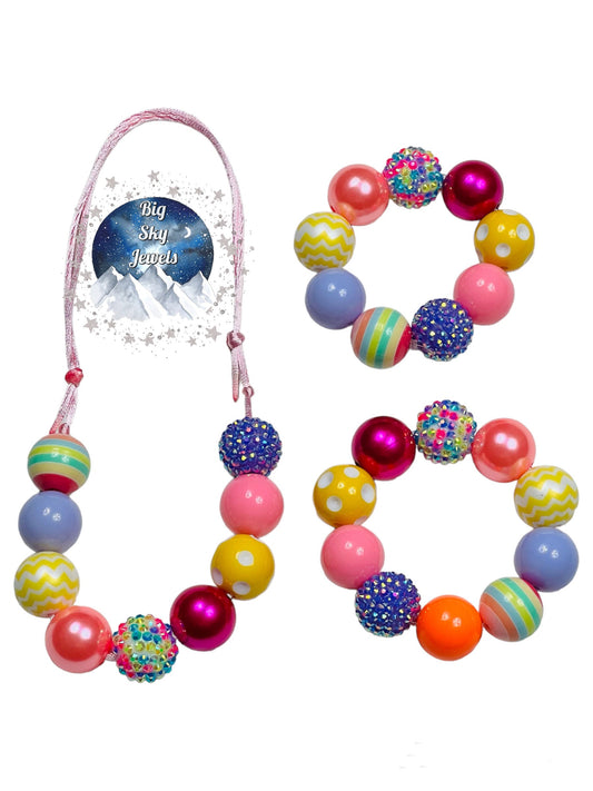 Easter Chunky Bubblegum Necklace OR Bracelet Pink, Gold, Multicolor Ages 3+ Summer Spring Multiple Variation Listing