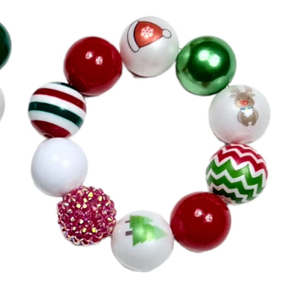 Reindeer, Hat & Glove Christmas Chunky Bubblegum Necklace OR Bracelet Green Red White Ages 3+Multiple Variation Listing