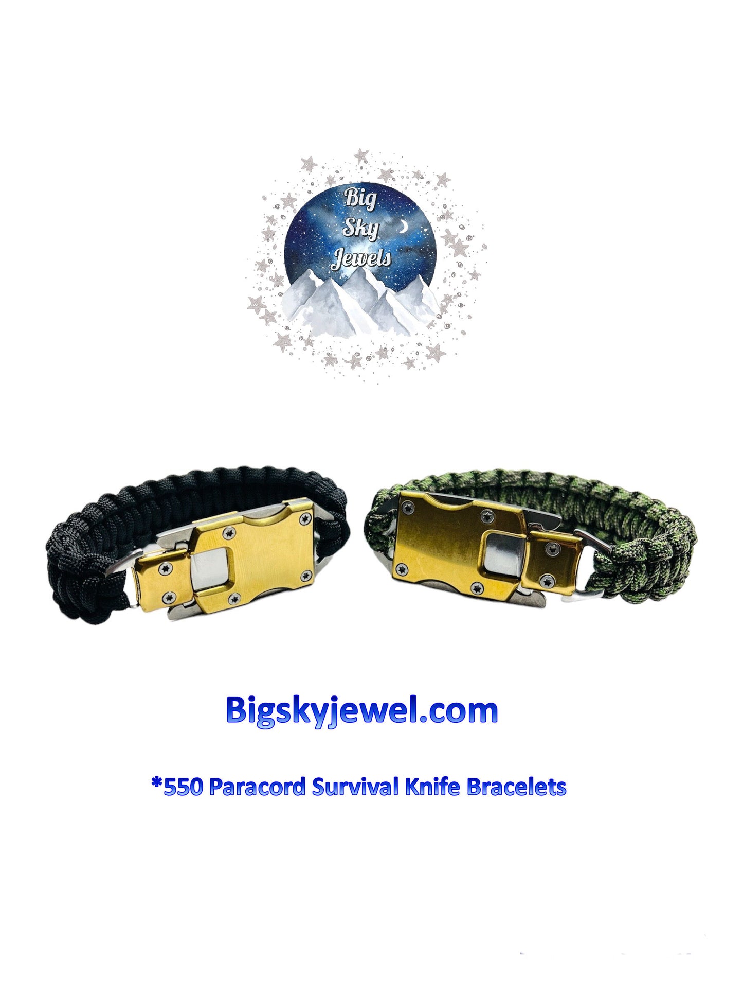 ONE 550 Paracord Survival Knife Bracelet Stainless Steel Gold Color Kn –  Big Sky Jewels