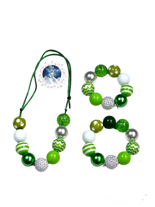 "St. Patricks Day" (White, Lime, Green) Chunky Bubblegum Necklace OR Bracelet Ages 3+ Spring Summer