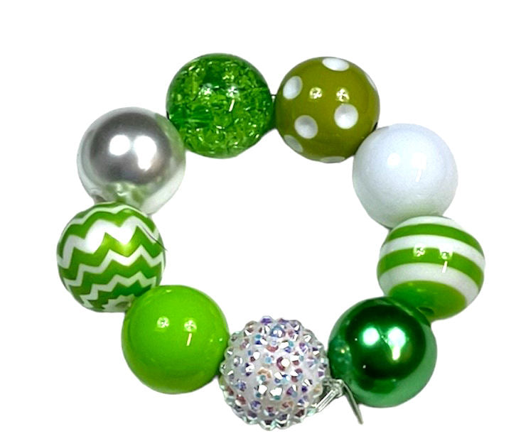 "St. Patricks Day" (White, Lime, Green) Chunky Bubblegum Necklace OR Bracelet Ages 3+ Spring Summer