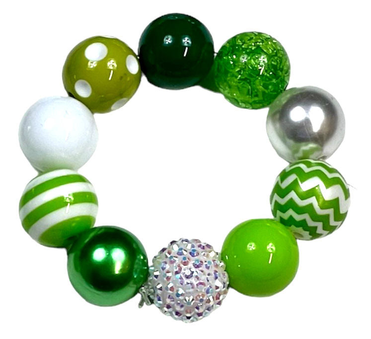 "St. Patricks Day" (White, Lime, Green) Chunky Bubblegum Necklace OR Bracelet Ages 3+ Spring Summer