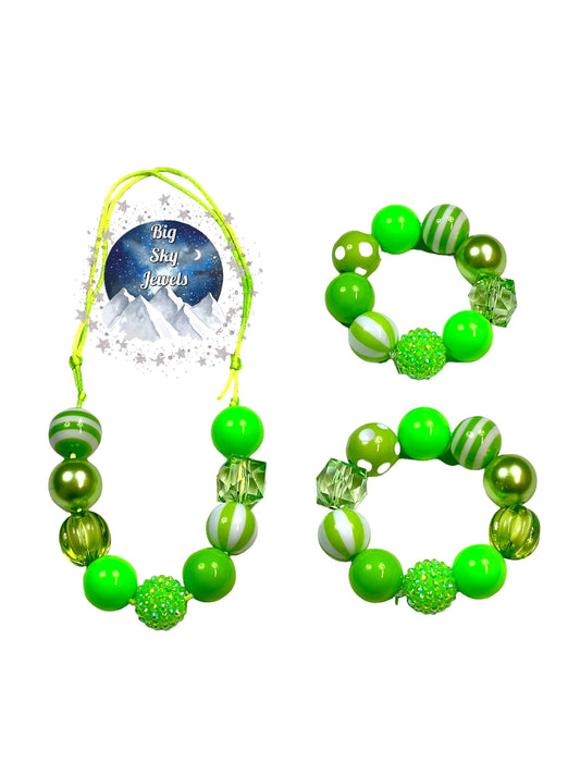 Lime Chunky Bubblegum Necklace OR Bracelet Ages 3+ Girls or Boys Jewelry Spring Summer St. Patricks Day