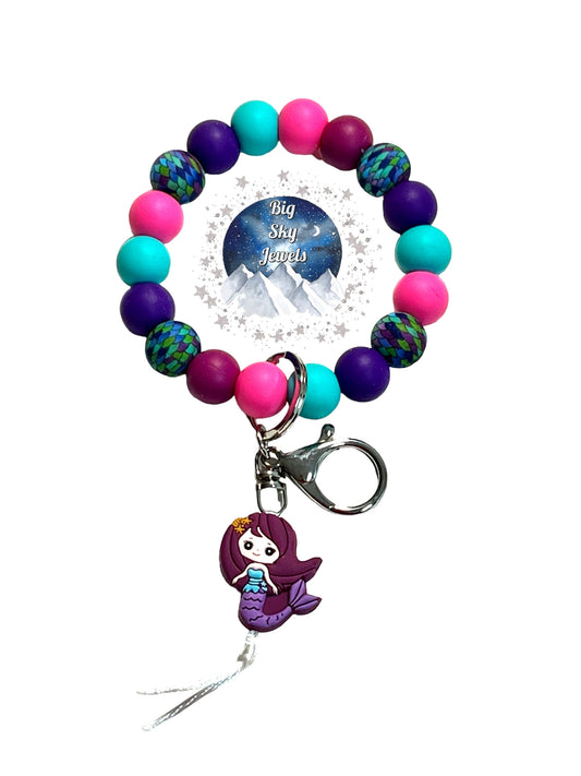 Mermaid Silicone Wristlet Keychain Mermaid Scale, Turquoise, Fuchsia Pink, Pink, Purple, Ages 8+ Kids, Ladies