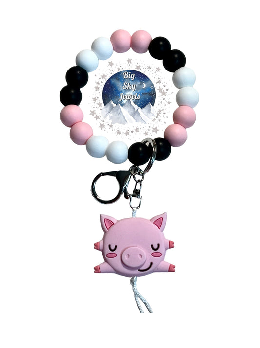 This Little Pig Silicone Wristlet Keychain, Black, Pink, White, Ages 8+ Kids, Ladies