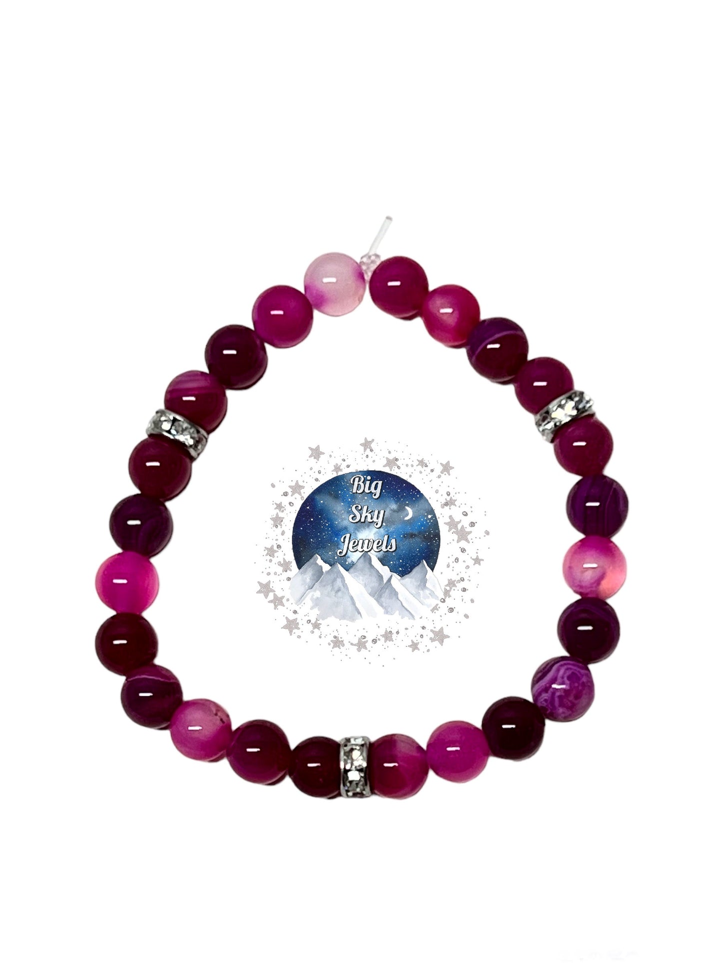 Hot Pink Dyed Agate Bracelet w/Crystals Ladies Semi Precious Stones Ages 16+ Multiple Variation Listing Women's Jewelry