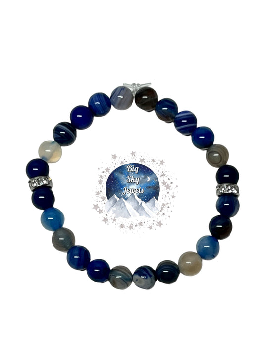 Blue Dyed Agate Bracelet w/Crystals Ladies Semi Precious Stones Ages 16+ Multiple Variation Listing Women's Jewelry