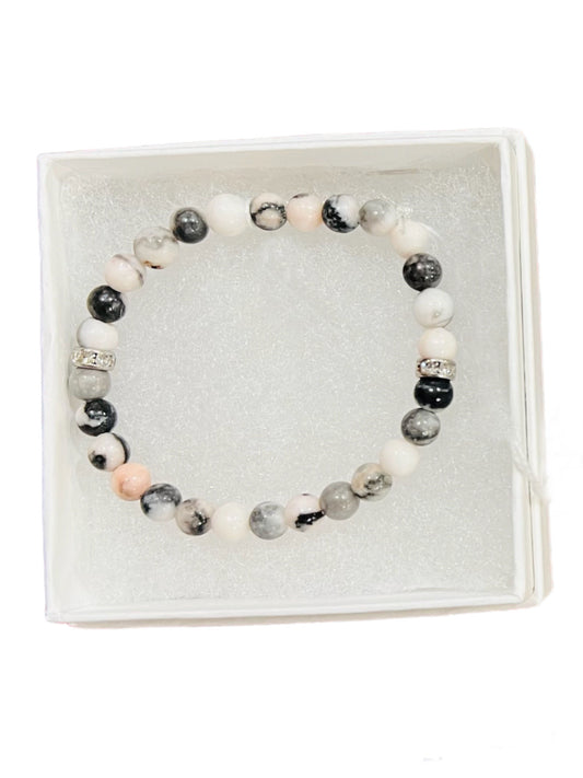 Pink Zebra Jasper Bracelet w/Crystals Ladies Semi Precious Stones (6 MM) Ages 16+ Multiple Variation Listing Women's Jewelry